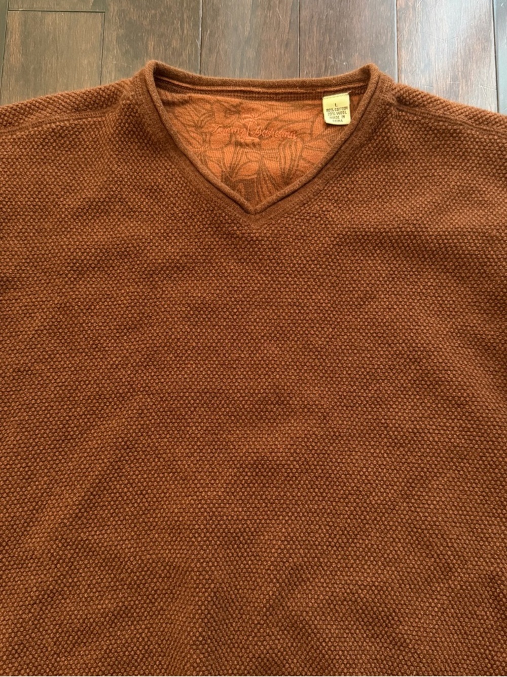 Tommy Bahama Men's Sweater Size L Wool Cotton Pullover V Neck Brown - Picture 2 of 5